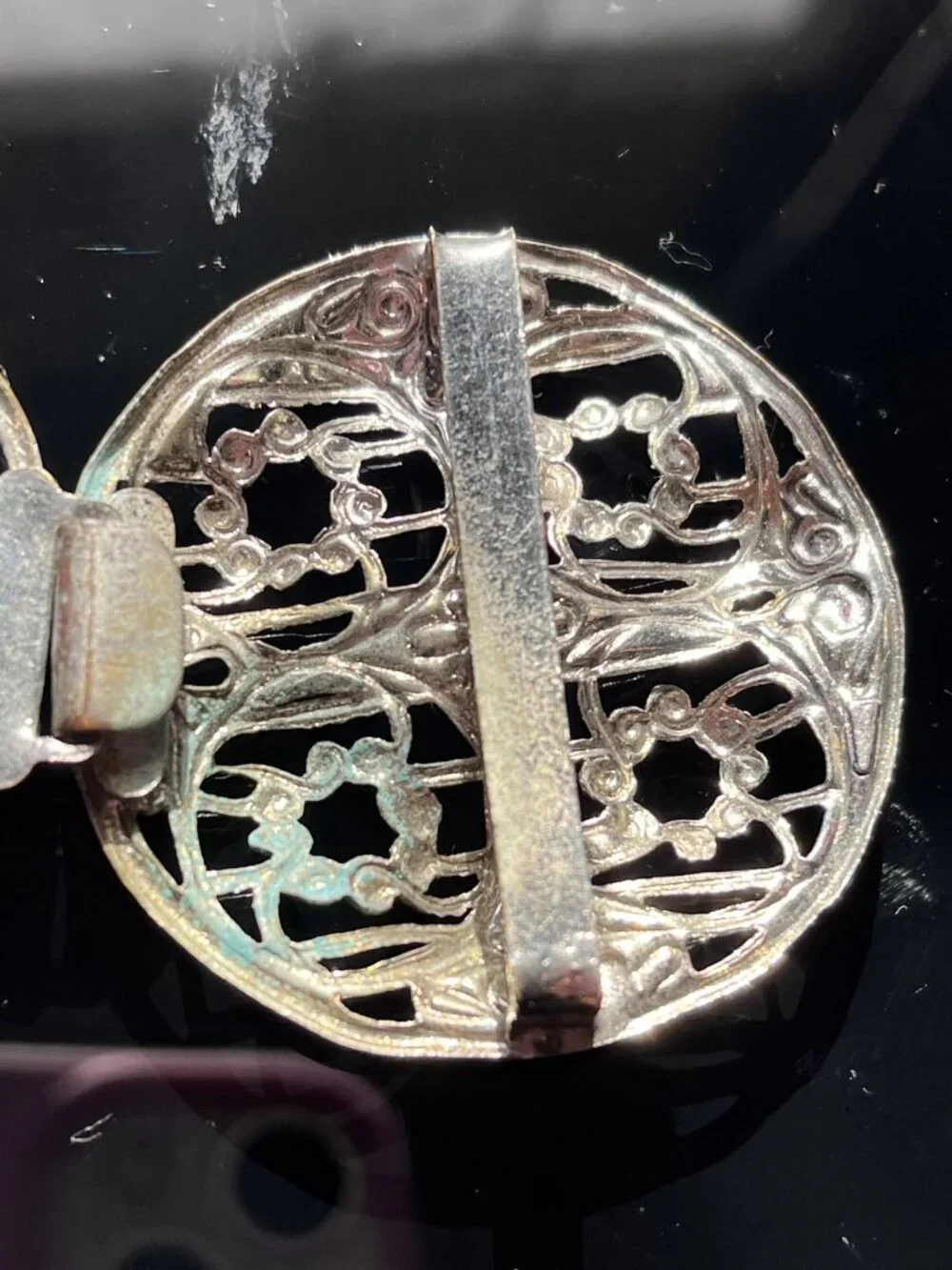 Vintage 1970s Filigree Belt Buckle Silver Tone 2-Piece Boho